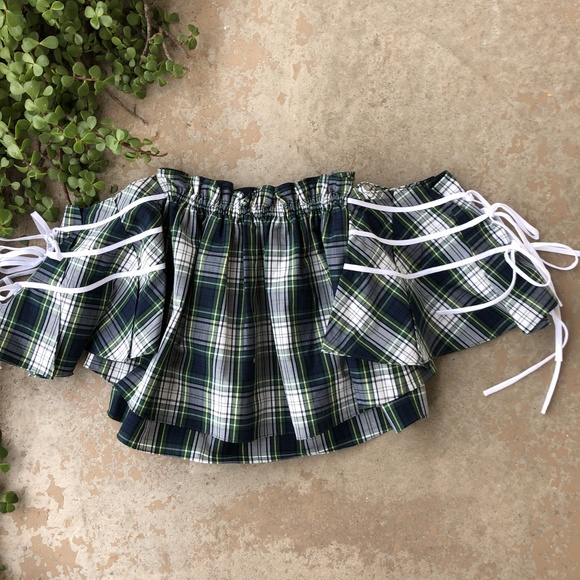 Marissa Webb Revolve Leona Plaid Off Shoulder Top - Picture 2 of 4